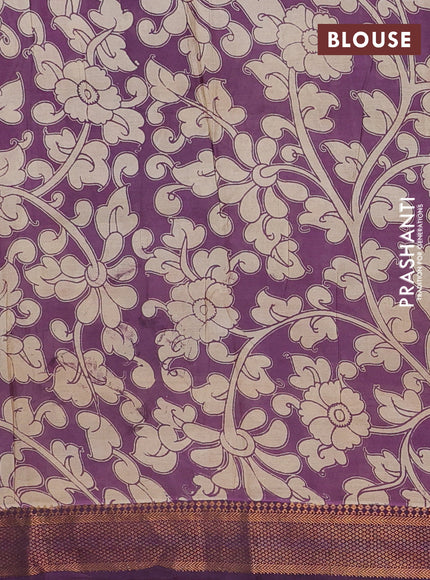 Kalamkari semi silk saree beige and wine shade with allover prints and mangalgiri border
