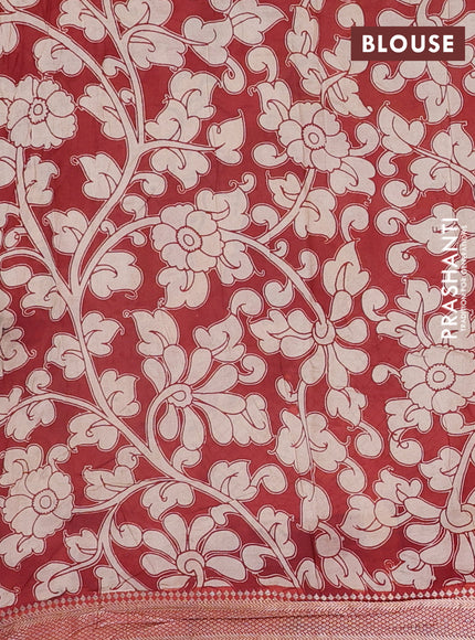 Kalamkari semi silk saree black and maroon with allover prints and mangalgiri border