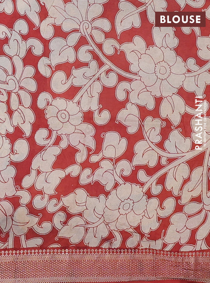 Kalamkari semi silk saree peacock green and maroon with allover prints and mangalgiri border
