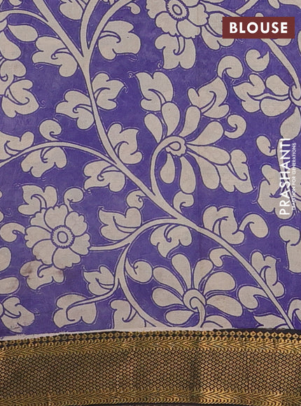 Kalamkari semi silk saree beige and black with allover prints and mangalgiri border