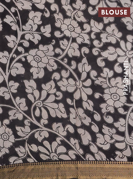 Kalamkari semi silk saree beige and black with allover prints and mangalgiri border