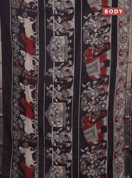 Kalamkari semi silk saree black with allover prints and mangalgiri border