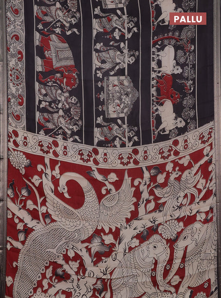 Kalamkari semi silk saree black with allover prints and mangalgiri border