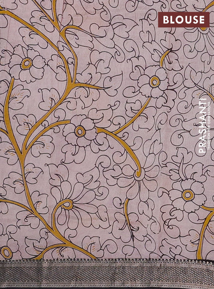 Kalamkari semi silk saree maroon and black with allover prints and mangalgiri border