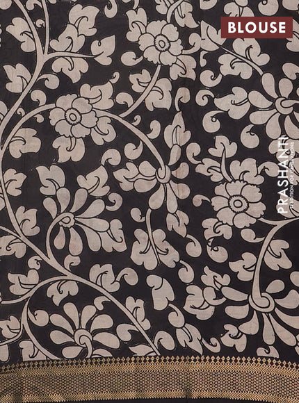 Kalamkari semi silk saree beige and black with allover prints and mangalgiri border