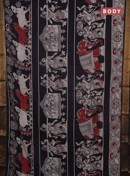 Kalamkari semi silk saree beige and black with allover prints and mangalgiri border