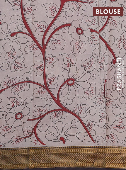 Kalamkari semi silk saree beige and black with allover prints and mangalgiri border