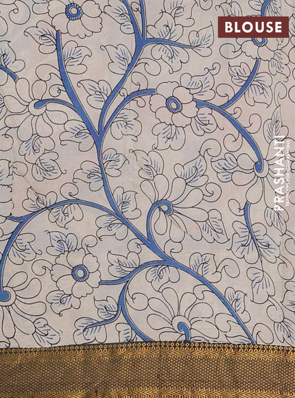 Kalamkari semi silk saree orange and coffee brown with allover prints and mangalgiri border