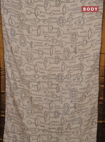 Kalamkari semi silk saree beige and coffee brown with allover prints and mangalgiri border