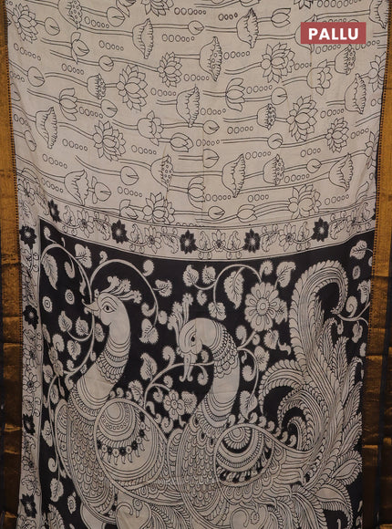 Kalamkari semi silk saree beige and coffee brown with allover prints and mangalgiri border