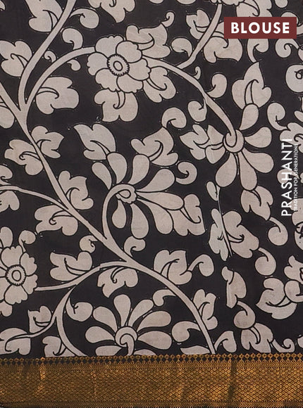 Kalamkari semi silk saree beige and coffee brown with allover prints and mangalgiri border