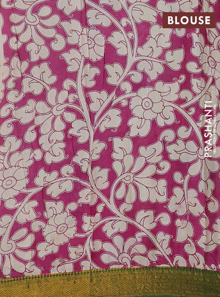 Kalamkari semi silk saree lavender and green with allover prints and mangalgiri border