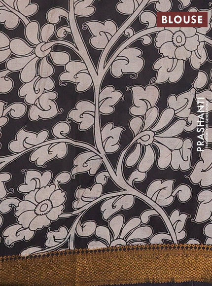 Kalamkari semi silk saree beige and black with allover prints and mangalgiri border