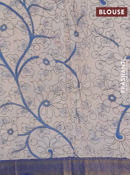 Kalamkari semi silk saree maroon and teal blue with allover prints and mangalgiri border