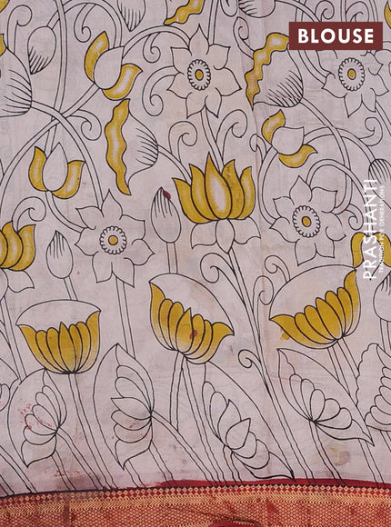 Kalamkari semi silk saree black and maroon with allover prints and mangalgiri border