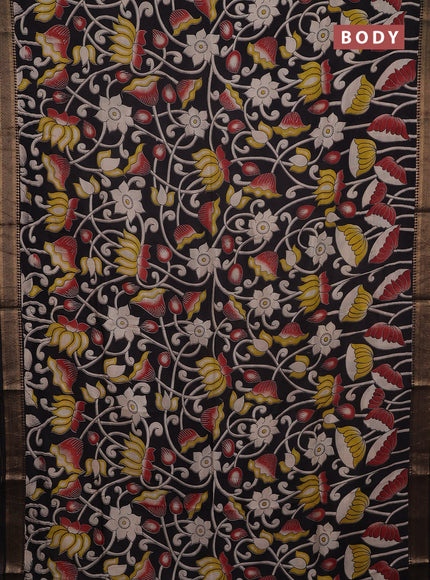 Kalamkari semi silk saree black with allover prints and mangalgiri border