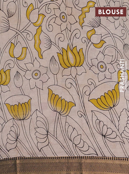 Kalamkari semi silk saree black with allover prints and mangalgiri border