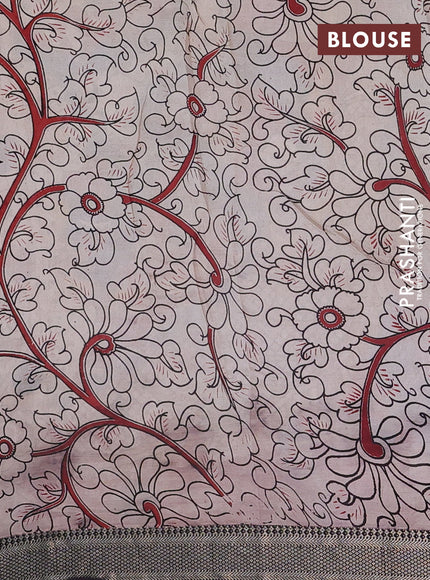 Kalamkari semi silk saree cs blue and black with allover prints and mangalgiri border