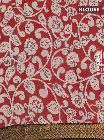 Kalamkari semi silk saree beige and black with allover prints and mangalgiri border