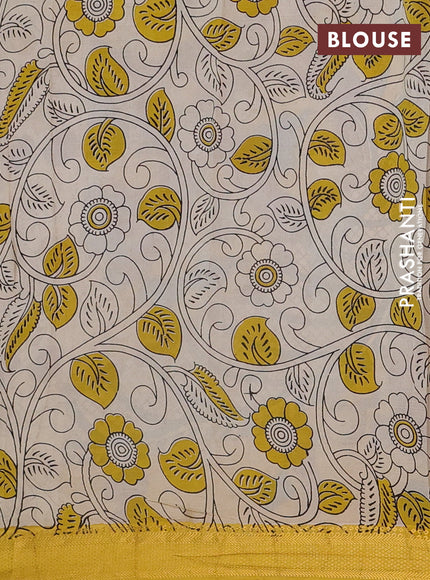 Kalamkari semi silk saree wine shade and mustard yellow with allover prints and mangalgiri border