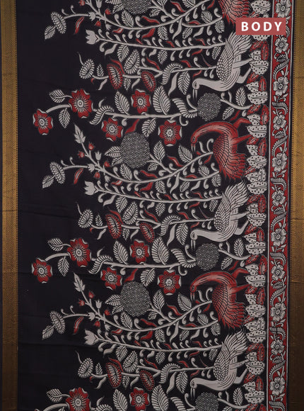 Kalamkari semi silk saree beige and black with allover prints and mangalgiri border