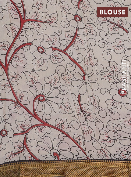 Kalamkari semi silk saree beige and black with allover prints and mangalgiri border