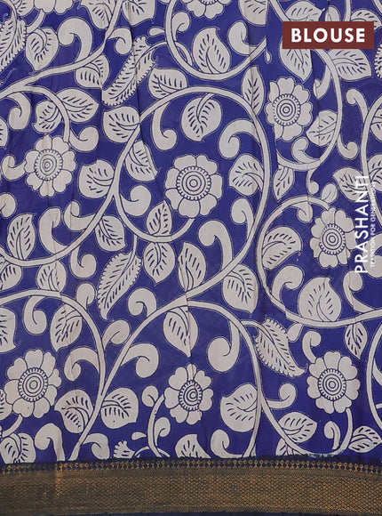 Kalamkari semi silk saree beige and peacock green with allover prints and mangalgiri border