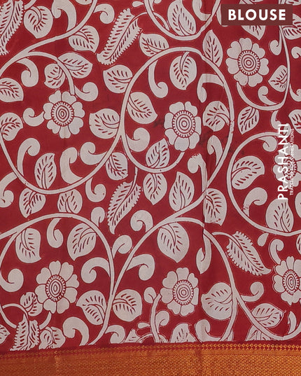 Kalamkari semi silk saree beige and maroon with allover prints and mangalgiri border