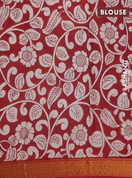 Kalamkari semi silk saree beige and maroon with allover prints and mangalgiri border