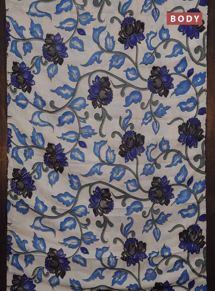 Kalamkari semi silk saree beige and black with allover prints and mangalgiri border