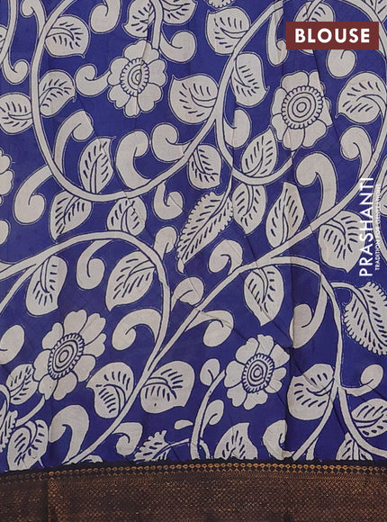 Kalamkari semi silk saree beige and black with allover prints and mangalgiri border