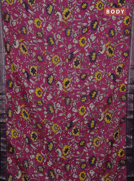 Kalamkari semi silk saree wine shade and jamun shade with allover prints and mangalgiri border