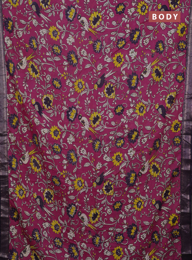 Kalamkari semi silk saree wine shade and jamun shade with allover prints and mangalgiri border