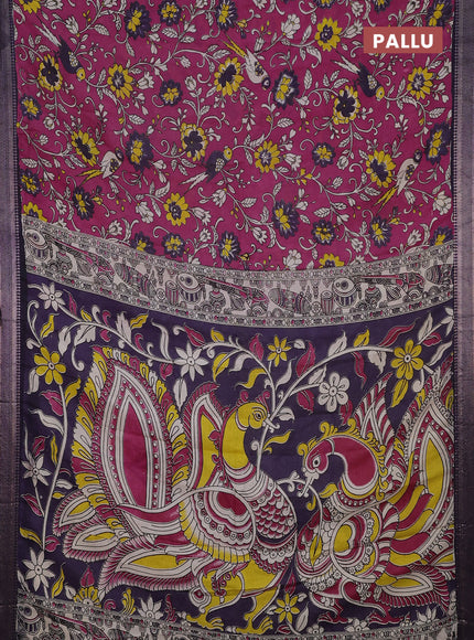 Kalamkari semi silk saree wine shade and jamun shade with allover prints and mangalgiri border