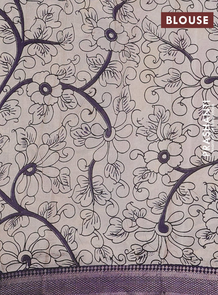 Kalamkari semi silk saree wine shade and jamun shade with allover prints and mangalgiri border