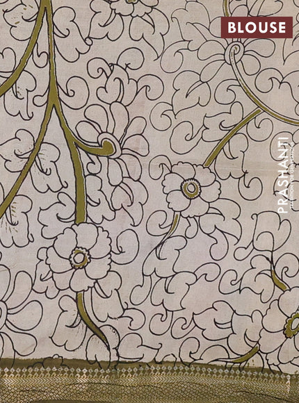 Kalamkari semi silk saree wine shade and mehendi green with allover prints and mangalgiri border