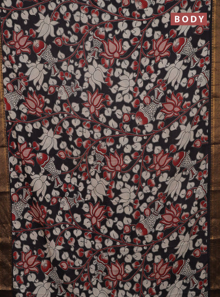 Kalamkari semi silk saree black with allover prints and mangalgiri border