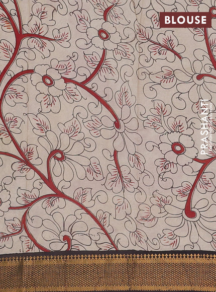 Kalamkari semi silk saree black with allover prints and mangalgiri border