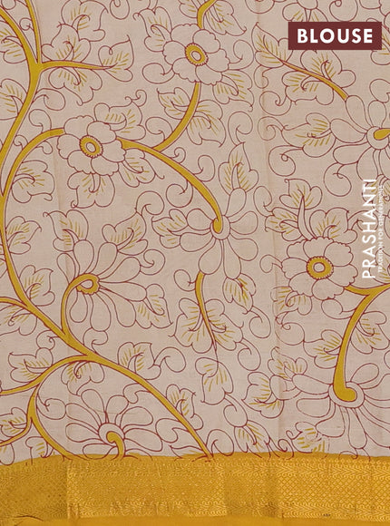 Kalamkari semi silk saree red and mustard yellow with allover prints and mangalgiri border