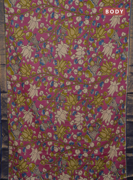 Kalamkari semi silk saree pink and cs blue with allover prints and mangalgiri border