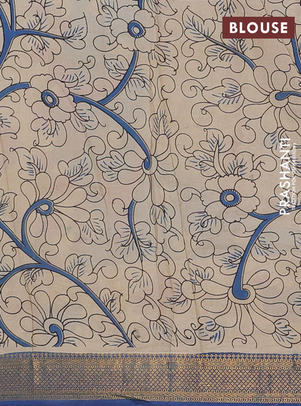 Kalamkari semi silk saree pink and cs blue with allover prints and mangalgiri border