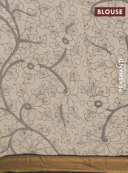Kalamkari semi silk saree beige and black with allover prints and mangalgiri border