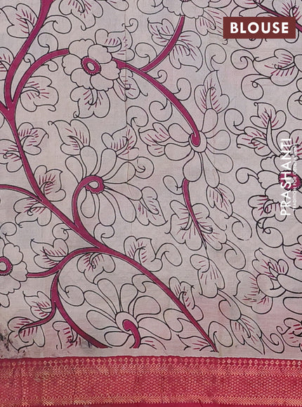 Kalamkari semi silk saree cs blue and pink with allover prints and mangalgiri border