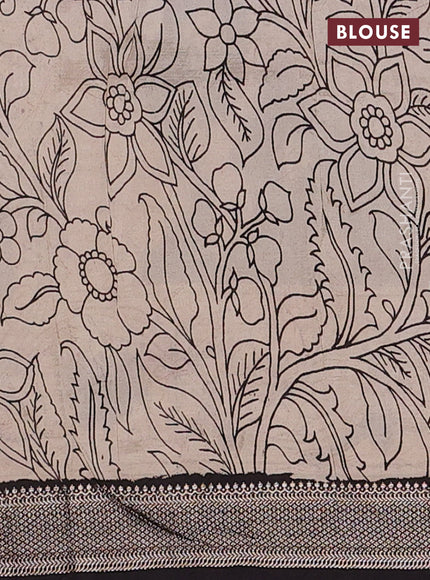Kalamkari semi silk saree beige and black with allover prints and mangalgiri border