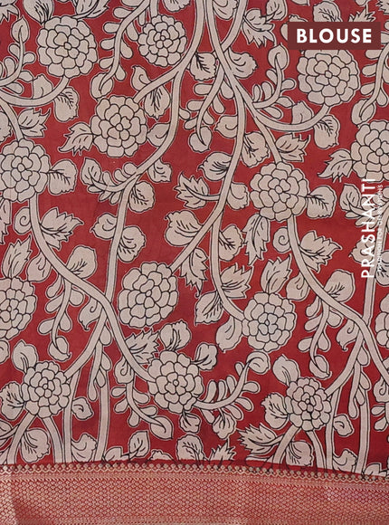 Kalamkari semi silk saree beige and maroon with allover prints and mangalgiri border