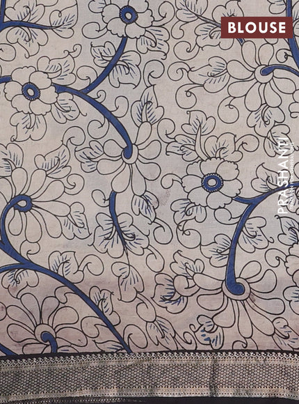 Kalamkari semi silk saree cs blue and black with allover prints and mangalgiri border