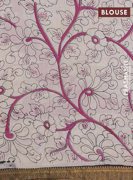 Kalamkari semi silk saree pink and black with allover prints and mangalgiri border