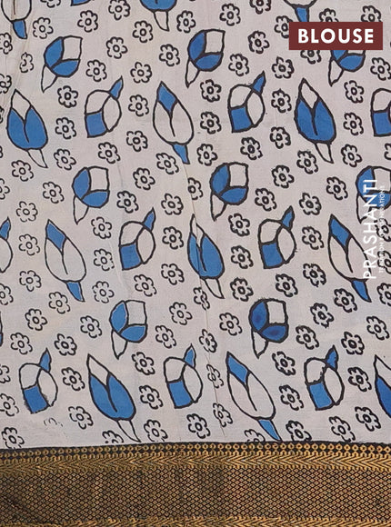 Kalamkari semi silk saree beige maroon and cs blue black with pichwai prints and mangalgiri border