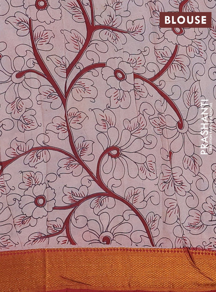 Kalamkari semi silk saree cs blue and maroon with allover prints and mangalgiri border