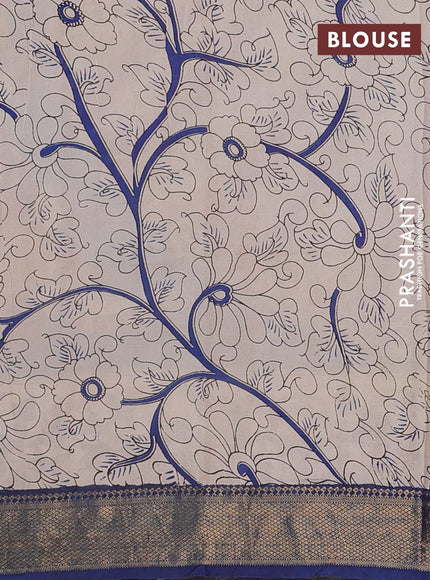 Kalamkari semi silk saree maroon and cs blue with allover prints and mangalgiri border